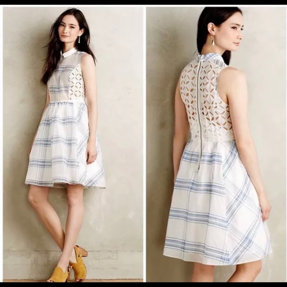 MOULINETTE SOEURS Anthropologie Brand-White Blue Seapane Dress 0 Petite